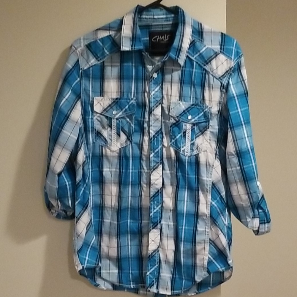 ♡Mens button up shirt plaid medium